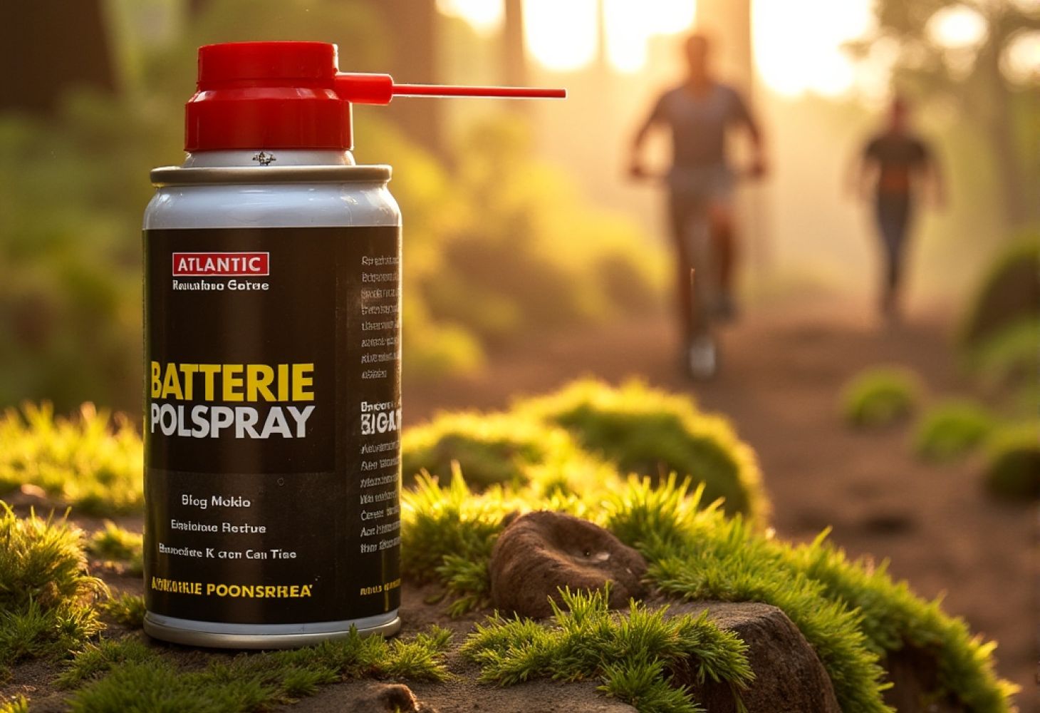 Dose mit Batterie Polspray mit Radfahrern im Hintergrund